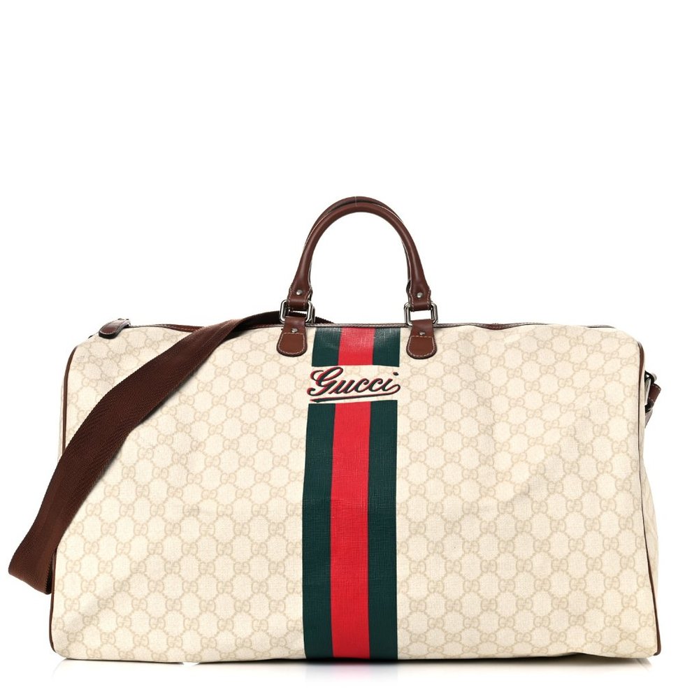 GUCCI Vintage GG Web Supreme Monogram Duffle Tote Beige Luggage Carry On Bag